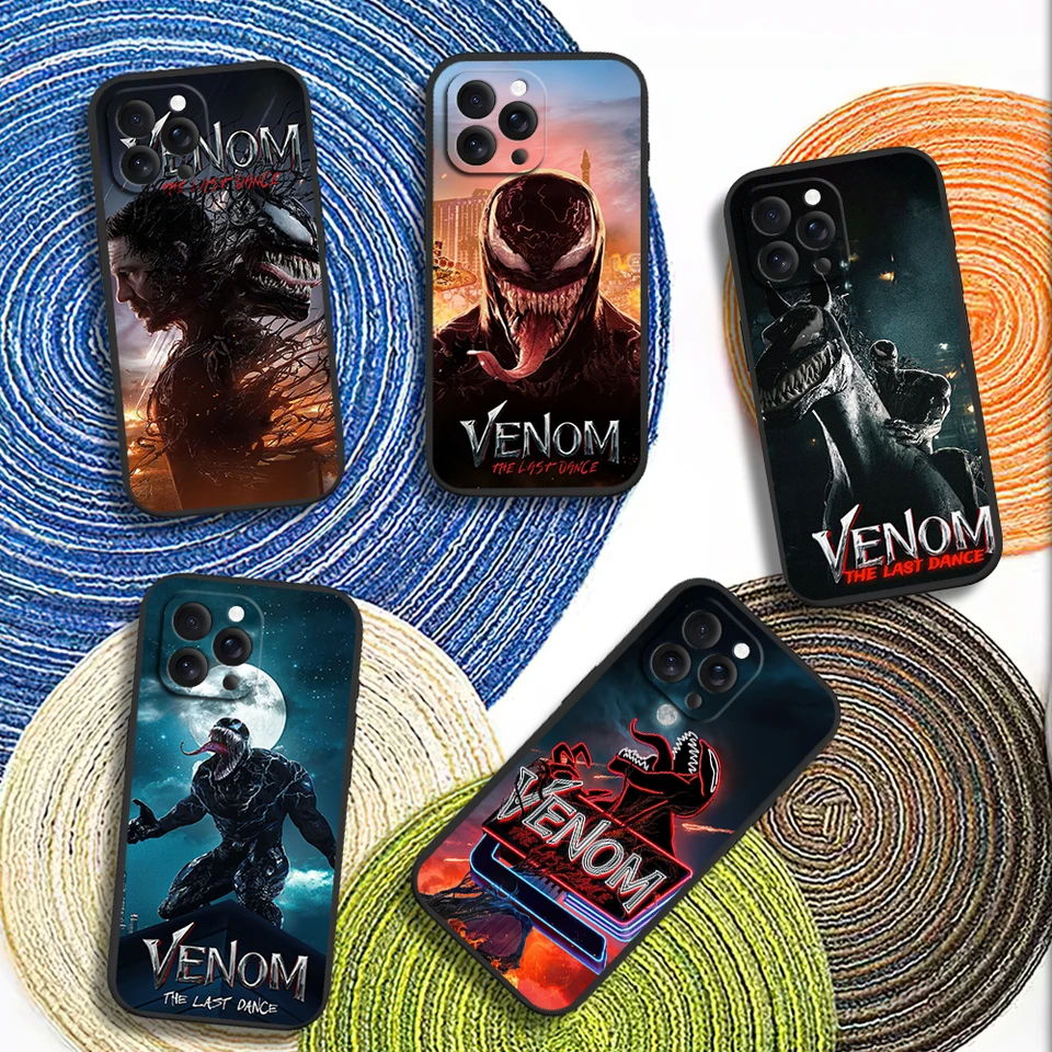 Miniso V-Venom Posledný tanečný cool telefónny puzdro pre iPhone 12 11 14 15 13 16 max Plus Pro Black Soft Silikone Cover