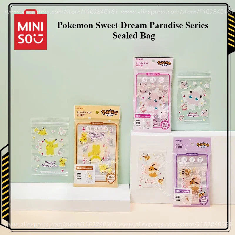 Miniso zapečatená taška Pokemon Sweet Dream Paradise Series Series Food Grade Easy na prepravu a skladovanie malých predmetov prevencia prachu Domáca