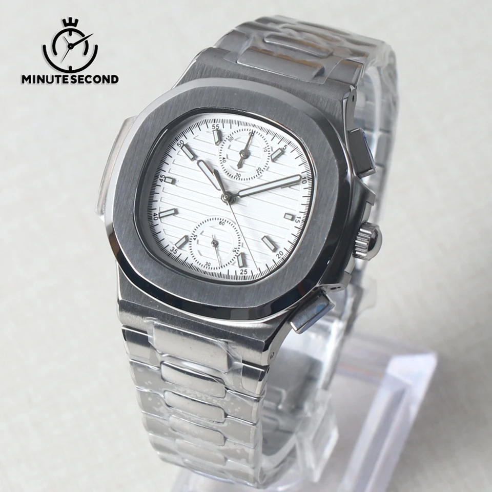 Ministerstvá VK61 hodinky Quartz Watch VK61 Pohyb Časovanie zafíru Crystal 5Bar WotedoProof Vk61 White Dial Dial Men's No Logo hodinky