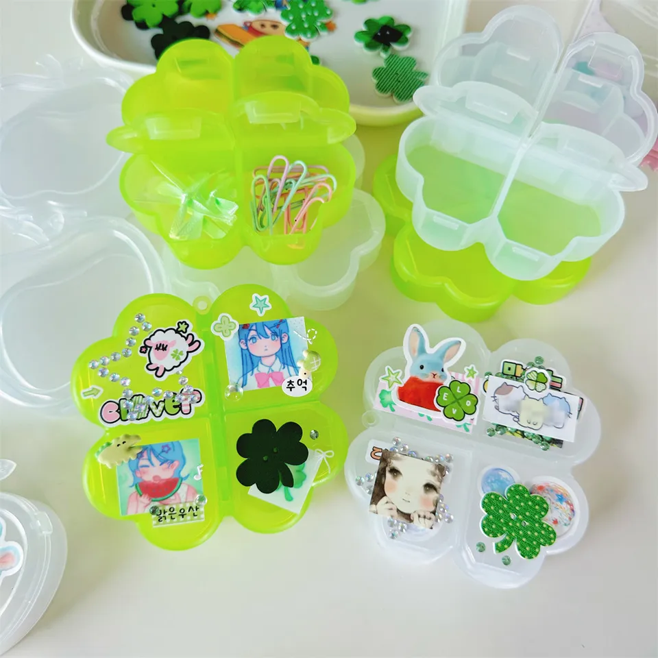 Minkys Green 4-mriežková štvorlíka Herb Box s bezplatným príveskom set s malými predmetmi úložná boxová školská kancelárska kancelária