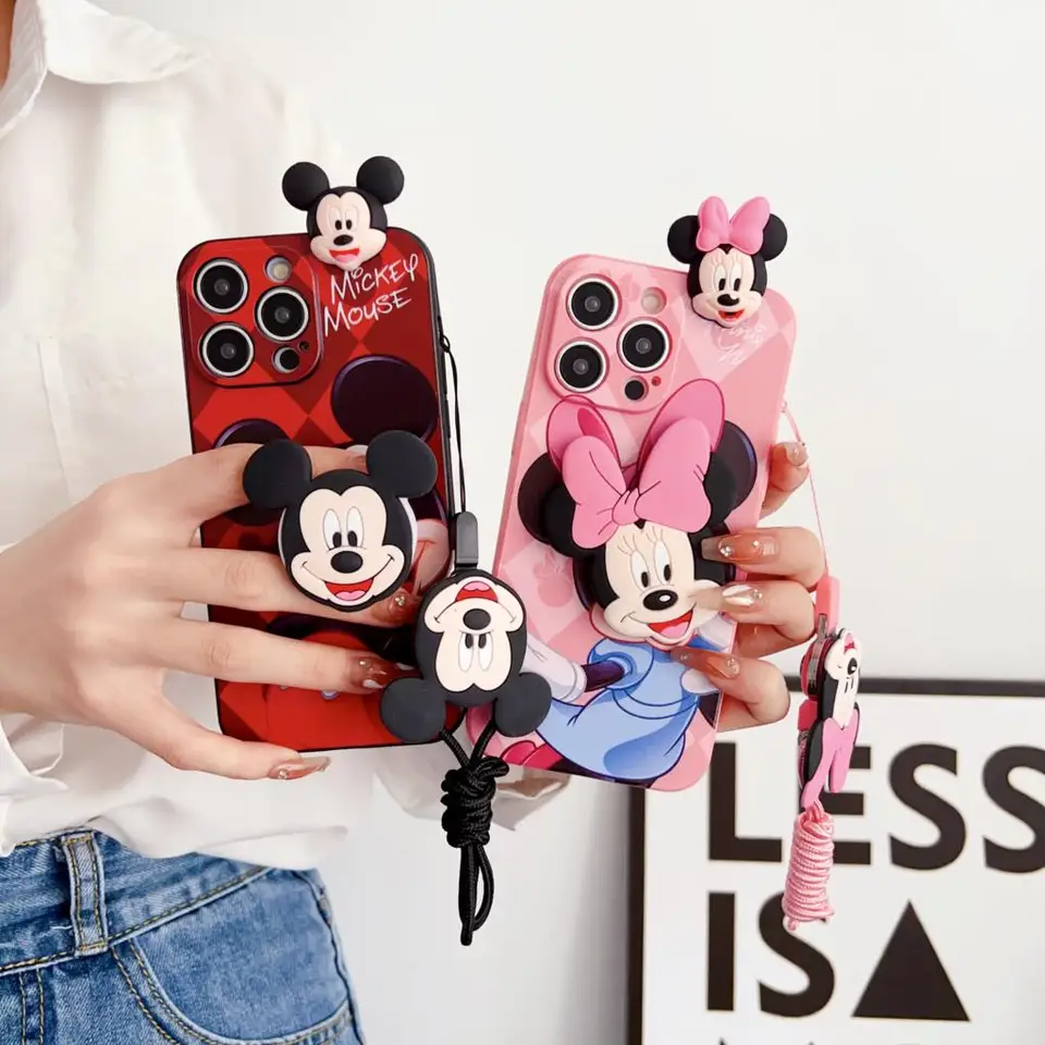 Minnie Mickey Telefón s lanom pre držiak pre Oppo A15 A94 A54 A55 A53 A74 A96 A57 A17 Realme C35 C30 C21Y C11