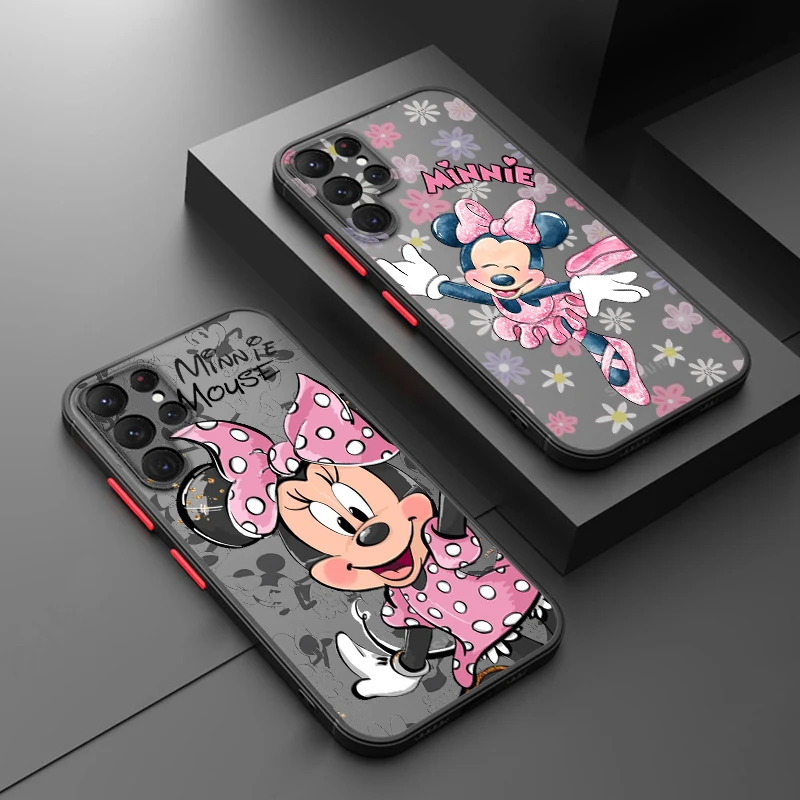 Minnie Mouse Pink roztomilý pre Samsung Galaxy S24 S23 S22 S21 S20 S10 POZNÁMKA 20 10 Fe Plus Ultra Lite Frosted Lasy Pase Telefón
