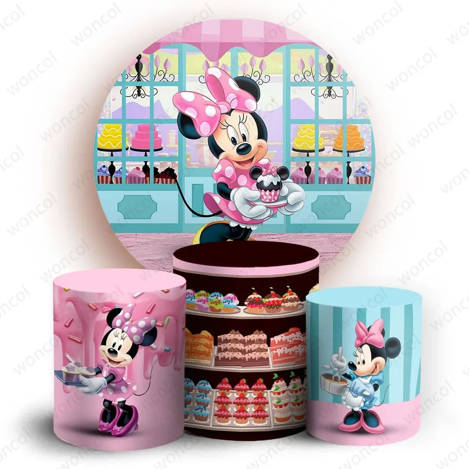 Minnie Mouse Round Girl Girl narodeniny bábätká bábätko na pozadie koláča obchodu Minnie Mouse Cover Cover Cover Cover Decotion Photography Prop