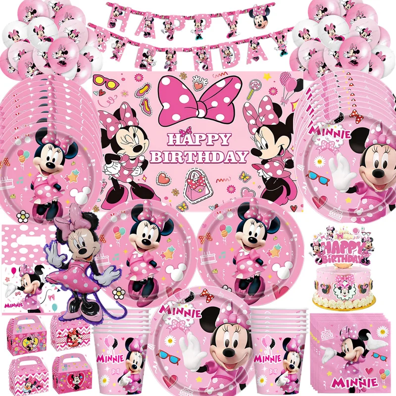 Minnie Mouse téma detská kúpeľňa narodeninové oslavy Dodávky Minnie Cup Plate dieťa dieťa Detská párty dekorácia