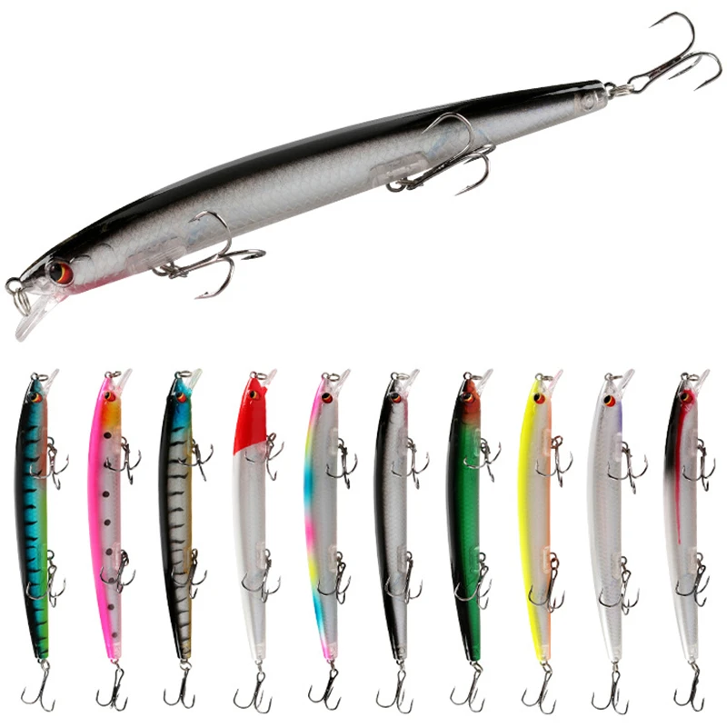 Minnow rybárska návnada laser plávajúce umelé návnady 3D oči 13,8 cm 15,4 g rybárskych zvlniteľov potápanie 0,3-1 m pstruhový rybár