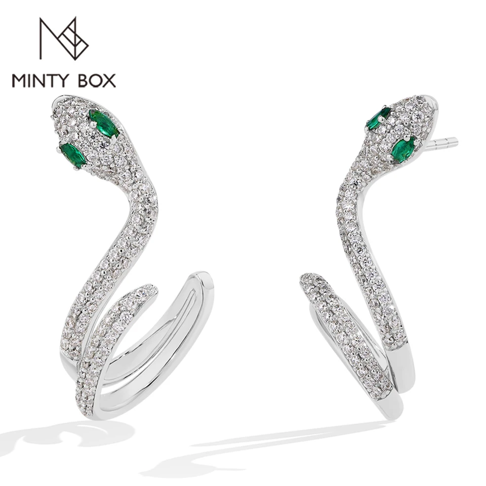 Mintybox Snake Moissanit Stud náušnice pre ženy S925 Sterling strieborné laboratórium pestované diamantové náušnic