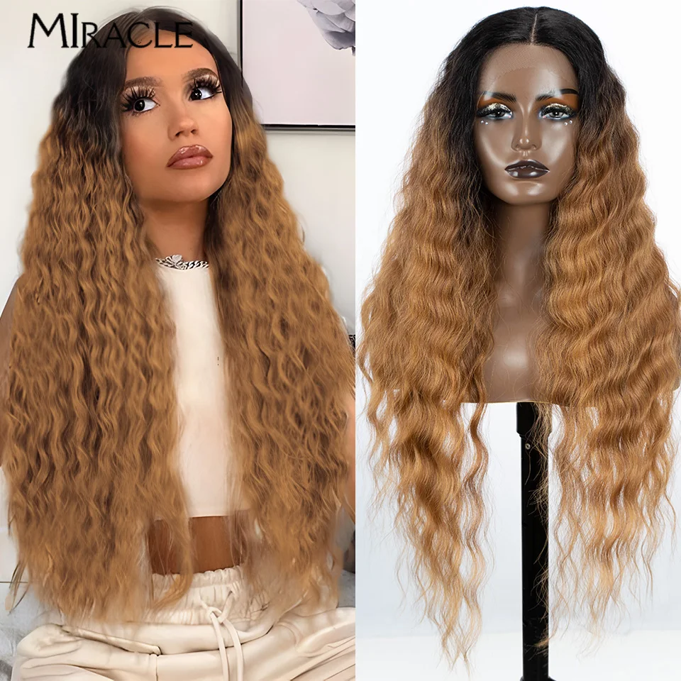 Miracle Syntetic 31inch Lace Lace predná parochňa Dlhá vlna Vlákna Čipka Parochňa pre ženu Blonde falošné vlasy Cosplay Cosplay farebné mäkké falošné vlasy