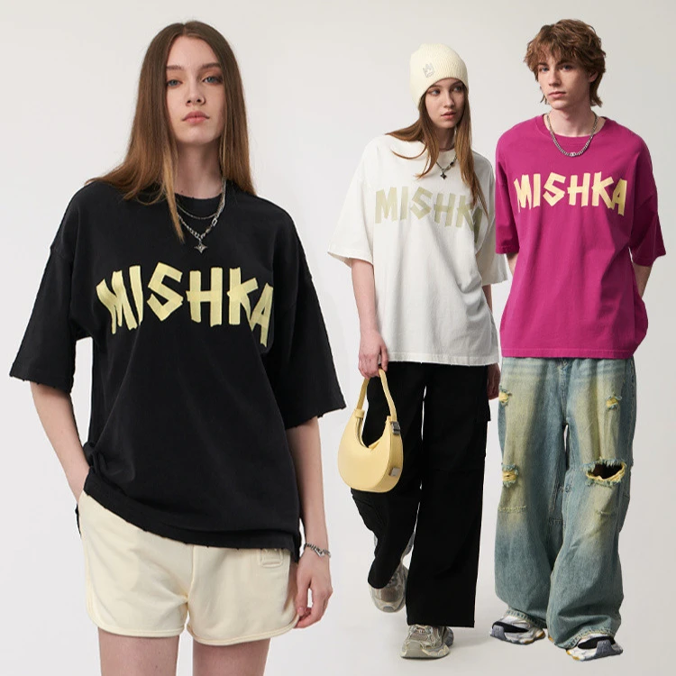 Mishka American Loose a tenký 2024 leto leto nových mužov a dámskych vrcholov s krátkym rukávom tričká