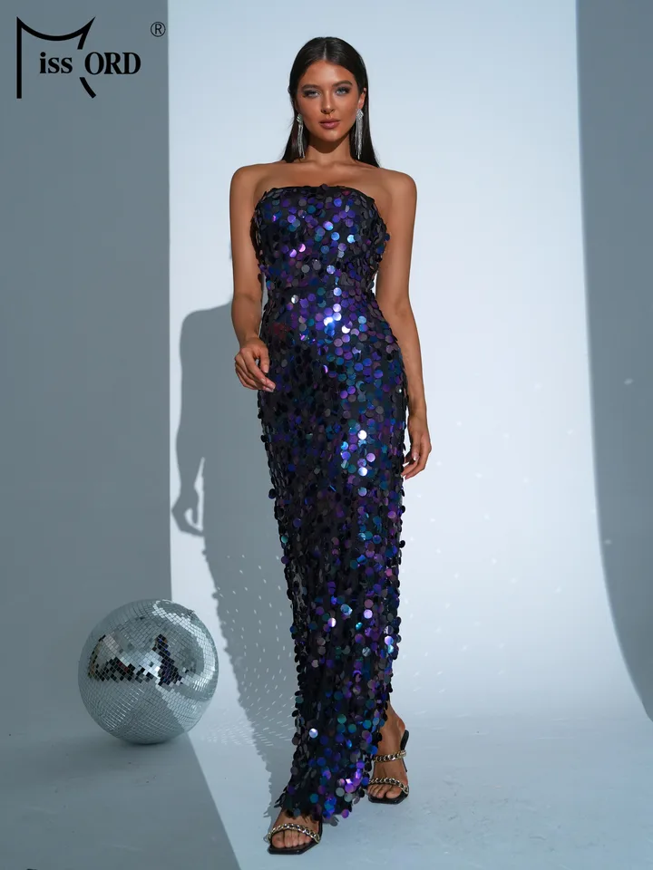 Missord 2024 Shiny RoyalBlue bez ramienok Flitry Elegantná morská panna Večer módne svadobné narodeninové šaty