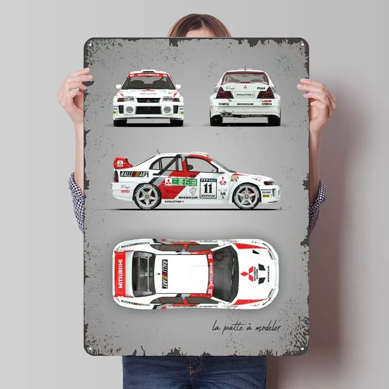 Mitsubishi Lancer Evo v klasický automobil kovový kovový plagát Spálňa dekorácie vintage kovové plechové značky pre garážové nástenné umenie dekorácia