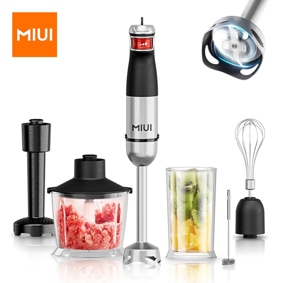 Miui Electric Hand Hold Stick Blender 6-v-1 viacúčelové ponorenie ručného mixéra, čepele z nehrdzavejúcej ocele, dom a kuchyňa, 1200 W