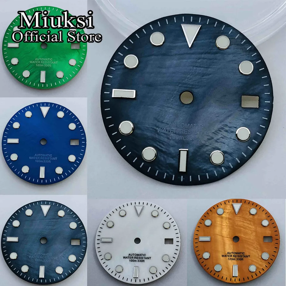Miuksi 29 mm modrá zelená oranžová hodinky Dial Dial NH35 MOHE FIT 3 O hodine korunka 3.8 hodinová korunka