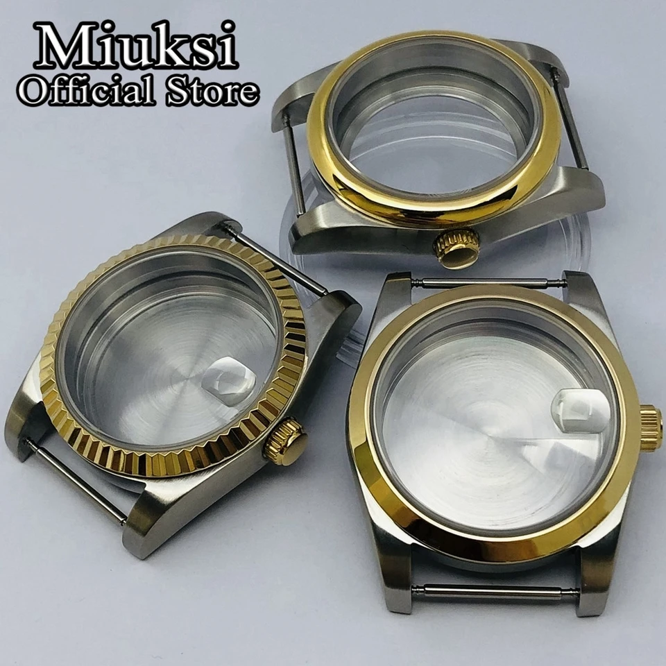 Miuksi 36mm/40 mm strieborné zlaté hodinky Case Sapphire Glass Fit NH35 NH36 NH34 ETA2824 2836 PT5000 MIYOTA8215 DG2813 3804 Pohyb