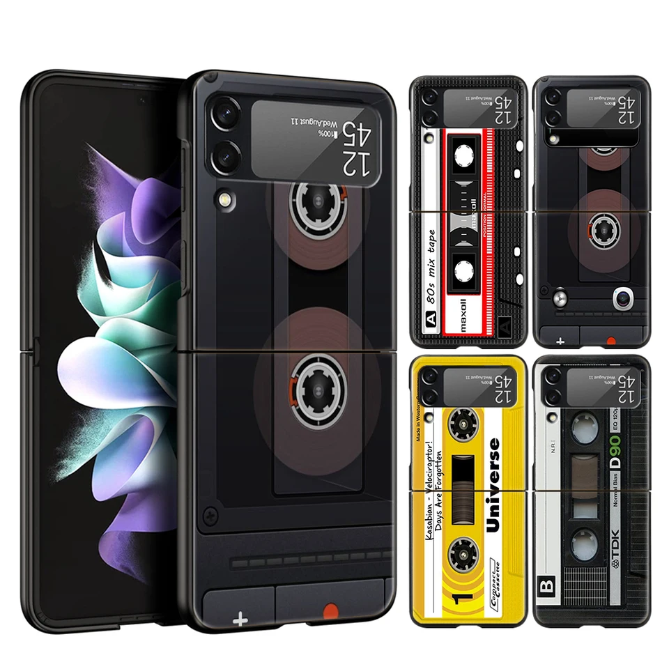 Mixape Vintage Magnetic Tape Cassette Audio Hard PC Panel Pase pre Samsung Galaxy Z Flip 4 5 Čierny kryt pre Galaxy Z Flip 3