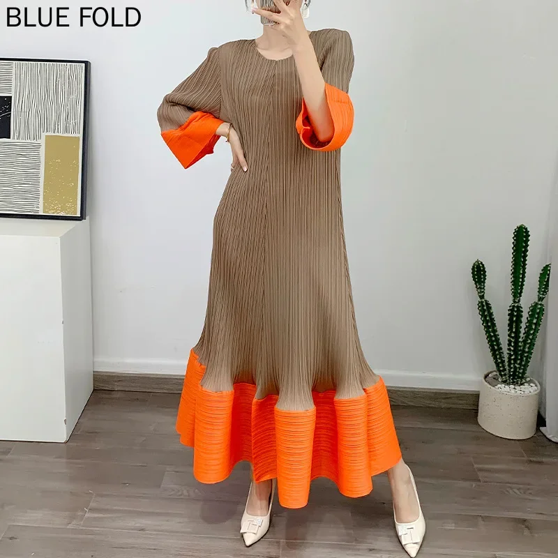 Miyake skladané voľné príležitostné šaty, okrúhly krk, s dlhým rukávom, ženská móda, štíhla, píše elegantný, pokročilý zmysel, nový