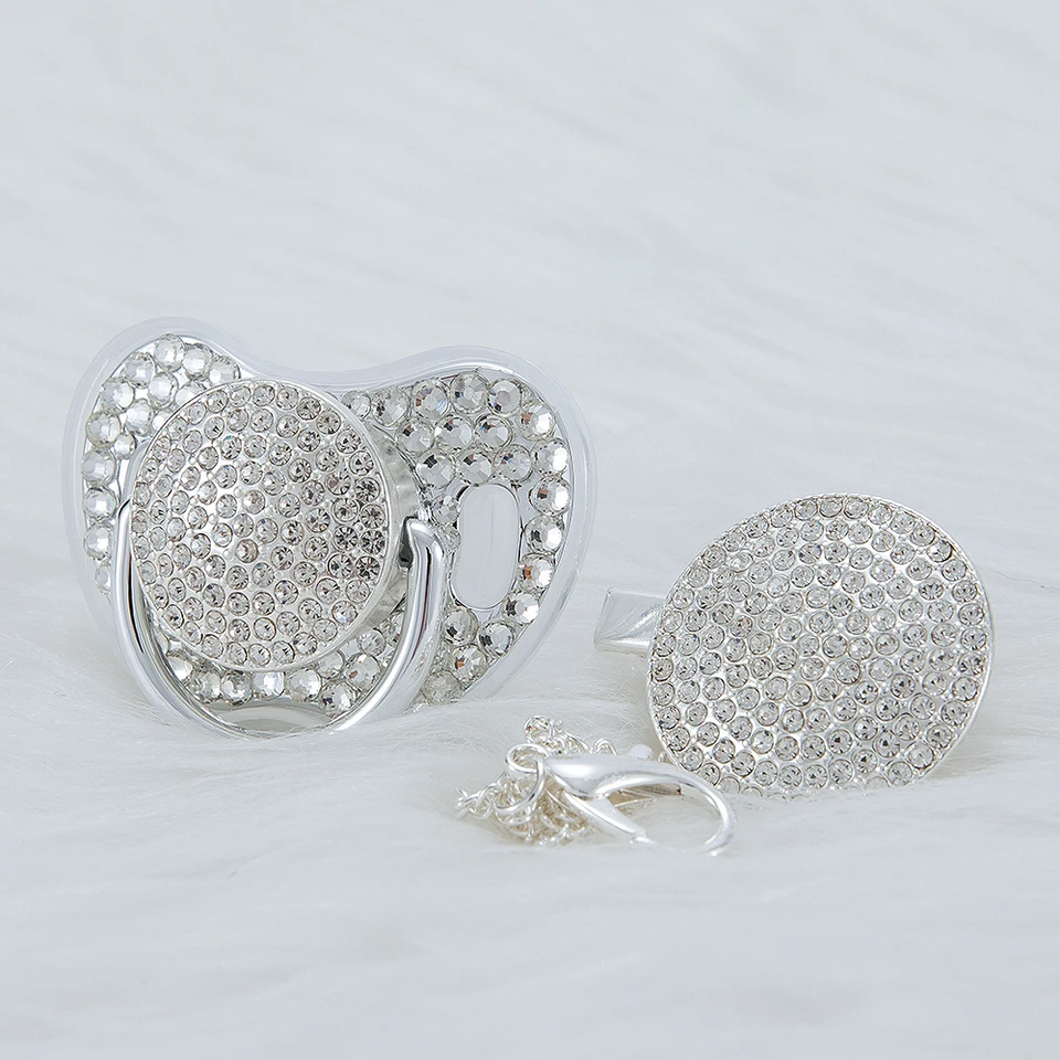 MIYOCAR SGS Všetky striebro bling cumlík a klip BPA Free Dummy Luxury Unikátny dizajn cumlík ručne vyrobený s kamienok