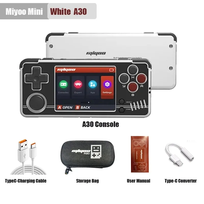 Miyoo A30 Herná herná konzola 2.8 '' ips obrazovky Linux Systém Horizontálny retro emulátor Video Video Vibration Motor Darče