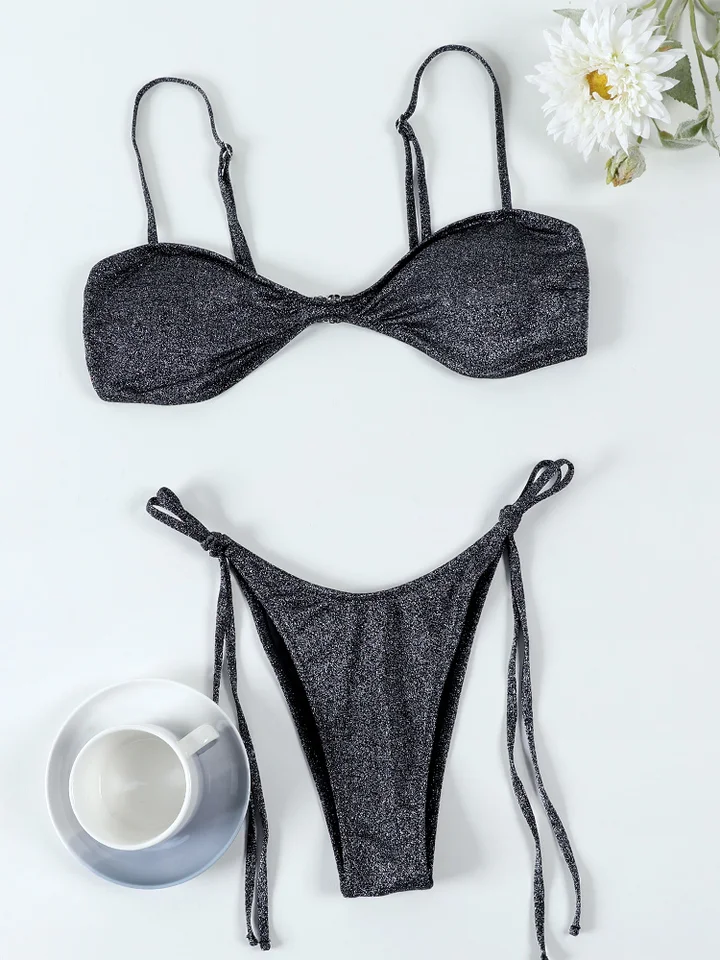 Miyouj Nový dvojdielny oblek Solid Color Swimwear Leskiny plavky Dámske sexy bikiny Push Up Beachwear Bandage Plauning Suits