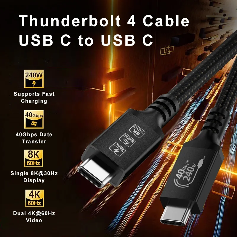 MIZIQIER Thunderbolt 3/4 kábel 40 GBPS s 8k videom a 240 W nabíjajúcim káblom USB4 pre iPhone 15 Pro MacBook SSD Docking a USB-C-C