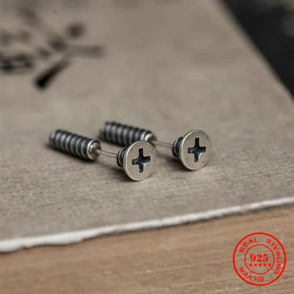 Mkendn 100% 925 Sterling strieborné náušnice Men Ženy Vintage skrutkovacie náušnice ZÁKLADNÉ ZOBRAZIŤ