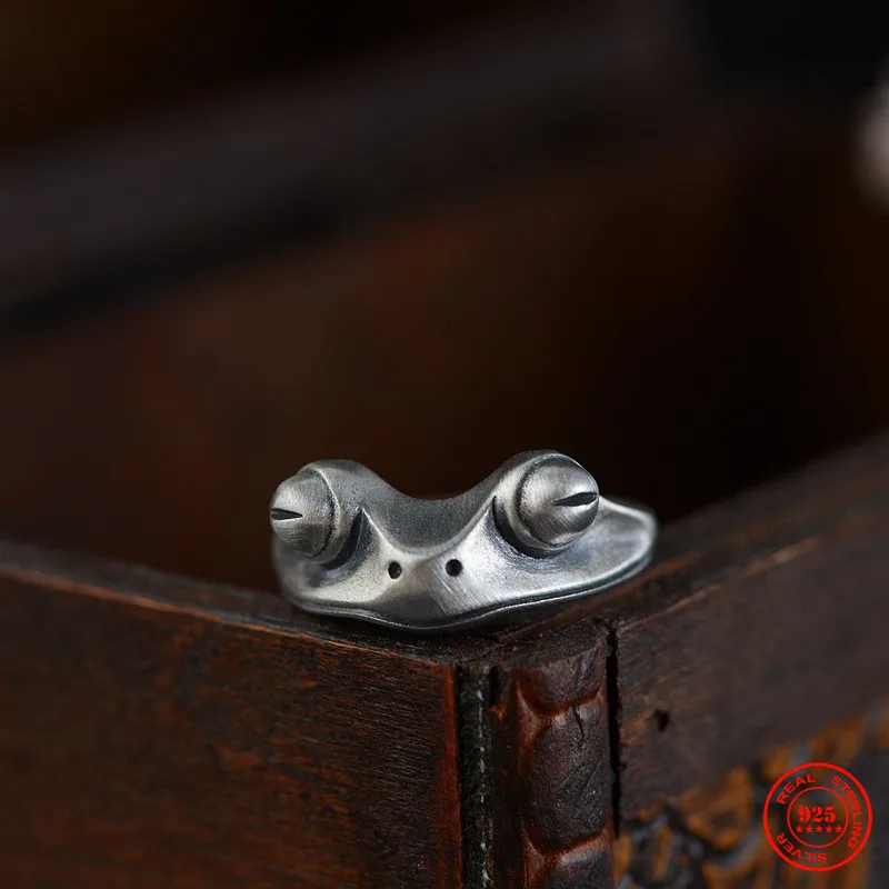 Mkendn Vintage 100% 925 Sterling Silver Frog Ring pre mužov a ženy Gothic Street Hip Hop Punk Animal Dark Šperky