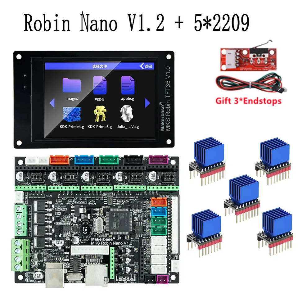 MKS Robin Nano V3 Ovládacia doska 3D tlačiareň 32 bitovú súpravu TS35 Dotknutá obrazovka Zobraziť Robin Nano V1.2 MakerBase Rodín