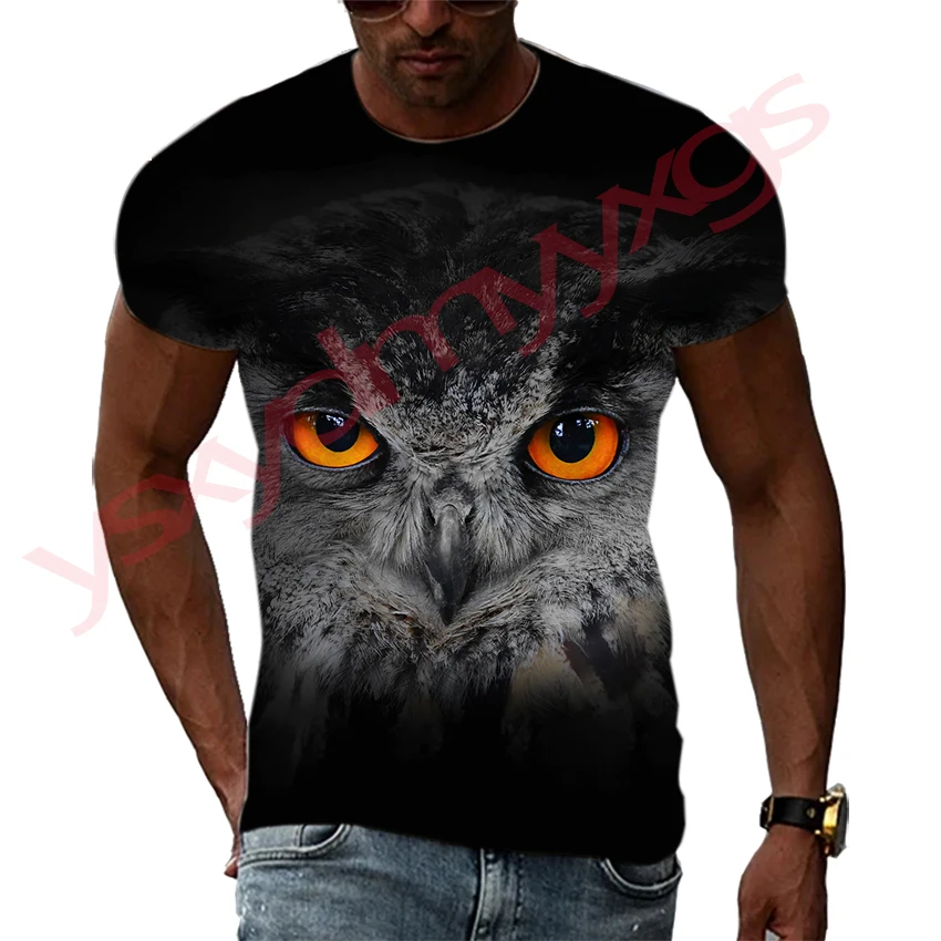 Mladý orol s nízkou nadmorskou výškou Overlord Overlord Leisure Owl Pattern Man tričká HD 3D tlač hip hop harajuku okrúhly krk s krátkym rukávom TEE TEE TEE
