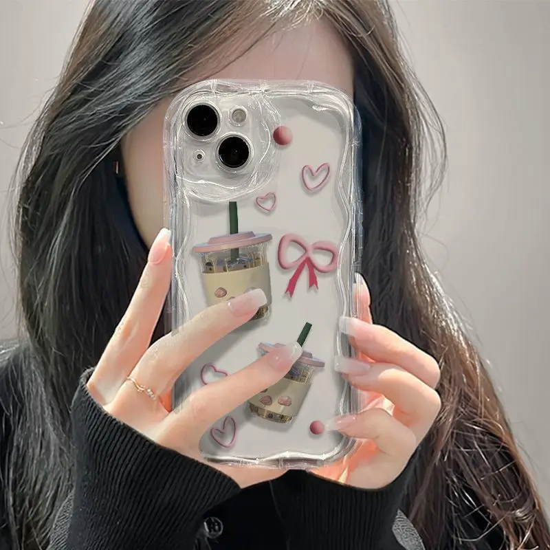 Mlieko Tea Bow Grafic Pase pre iPhone 15 14 13 12 11 x xr xs SE2 SE 8 7 Plus Pro Max Mini TPU Zadný kryt