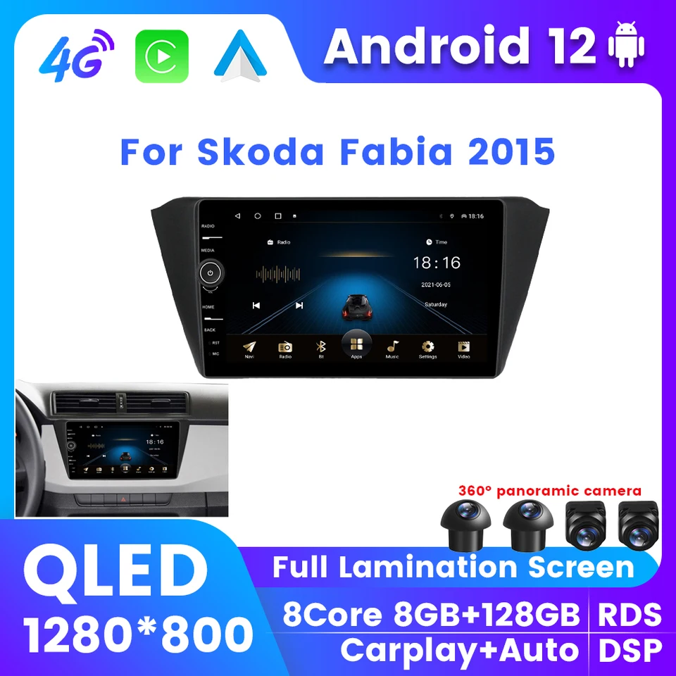 MLovelin QLED Android 12 All-in-One pre Škoda Fabia 3 III 2015-2019 Multimediálne rádio Stereo GPS CarPlay Auto RDS