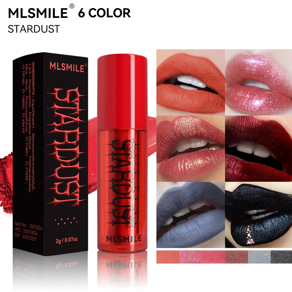MLSMILE Multi-Color Velvet Matte Misted Surface Pearl Fine Glitter Ripstick Potiahnutý vodou pre ľahkú farebnú glazúru na pery