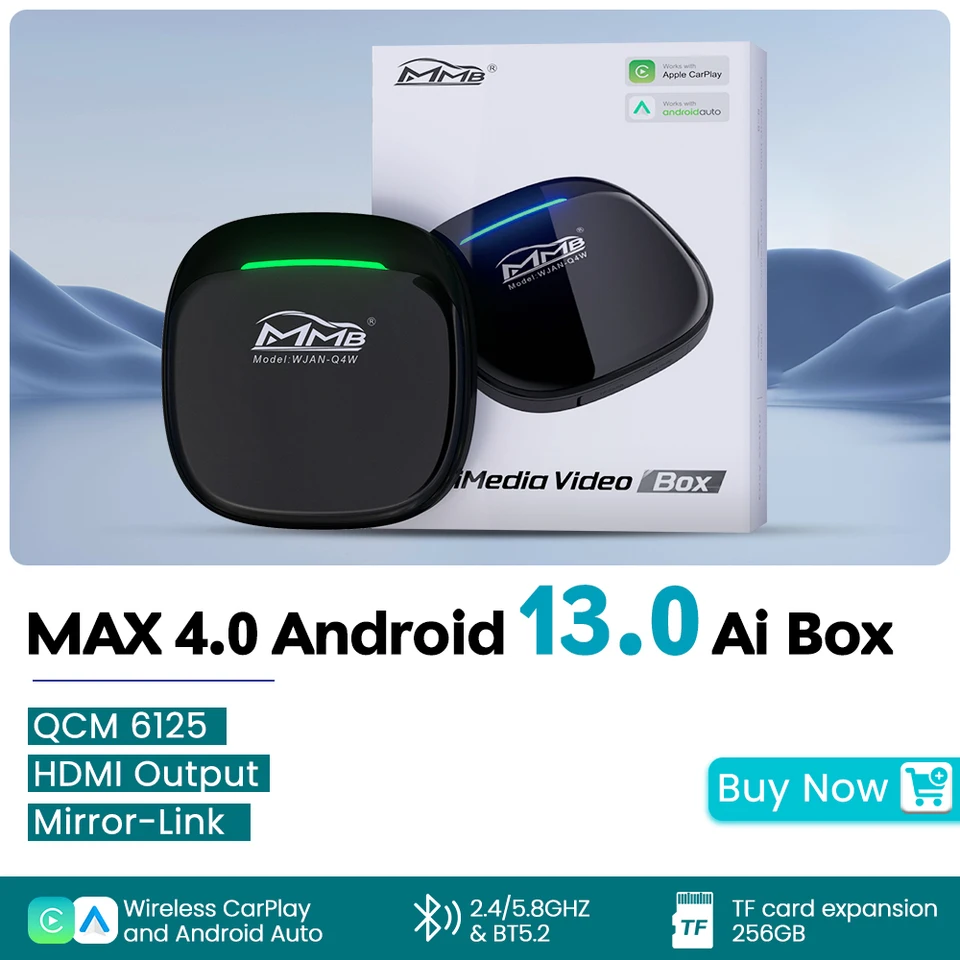 MMB MAX 4.0 Wireless CarPlay AI Box Android 13 QCM6125 Auto adaptér Android Android 8+128G Mirror-Link HDMI Výstupná aktualizácia FOTA FOTA