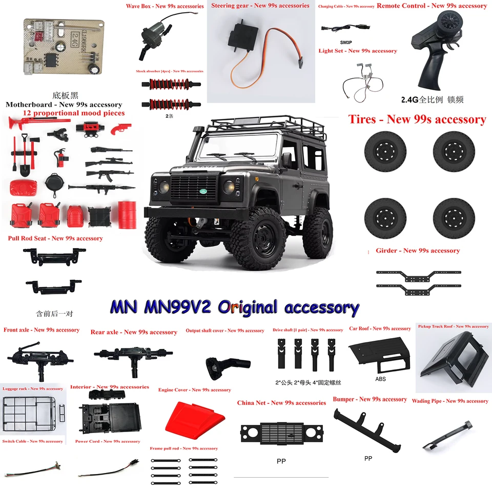 Mn Mn99s RC Diaľkové ovládanie vozidla Originálne diely auto škrupina Základná doska Pneumatika diaľkového ovládača Motor Zmena skrinky hnací hriadeľ hriadeľa