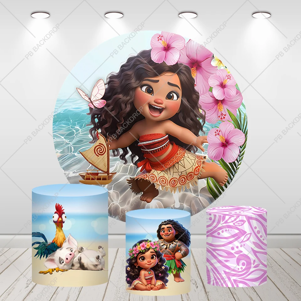 Moana Ocean Flowers Round pozadie dievčatá narodeniny Photografia pozadie bábätká kruh valc