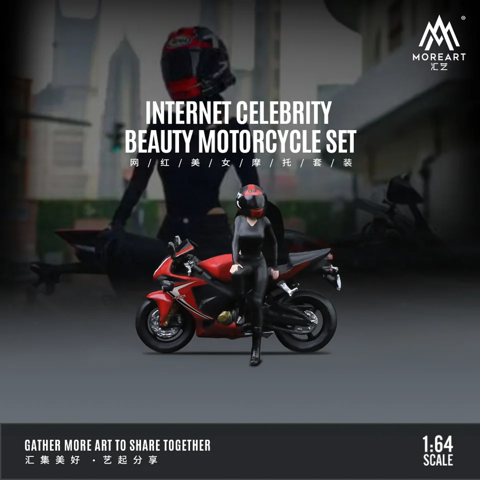Moart/Time Micro 1:64 Internetová celebrita krása Motocyklová bábika Set na zobrazenie a zbierku a darček