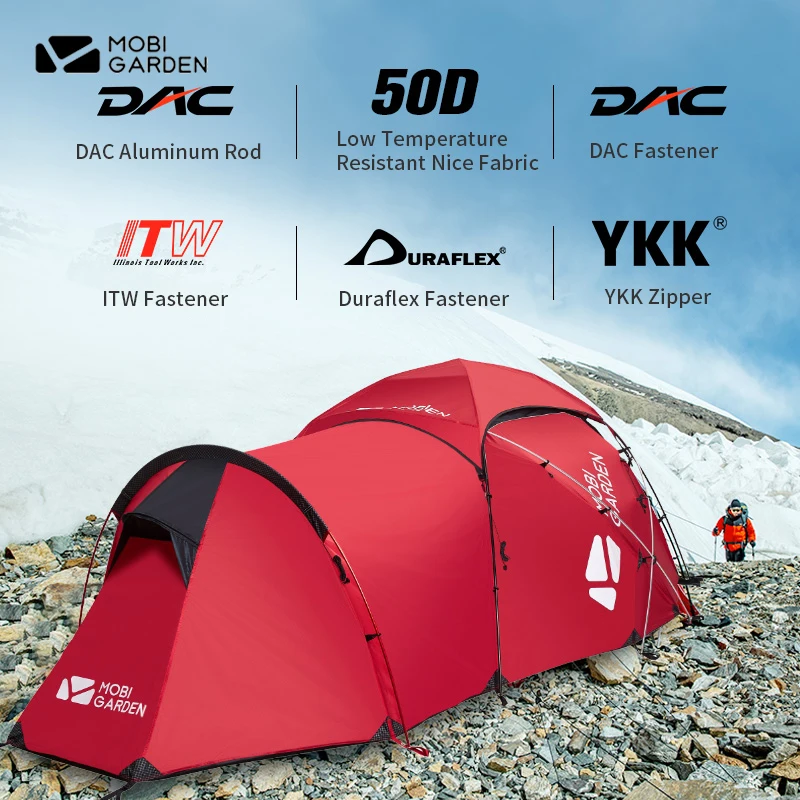 Mobi Garden Snow Peak Camping Stan 230T Polyester s prednou halou vonkajšia 2-3 osoba DAC DAC DAC Zimná kupolová stan so snehovou sukňou