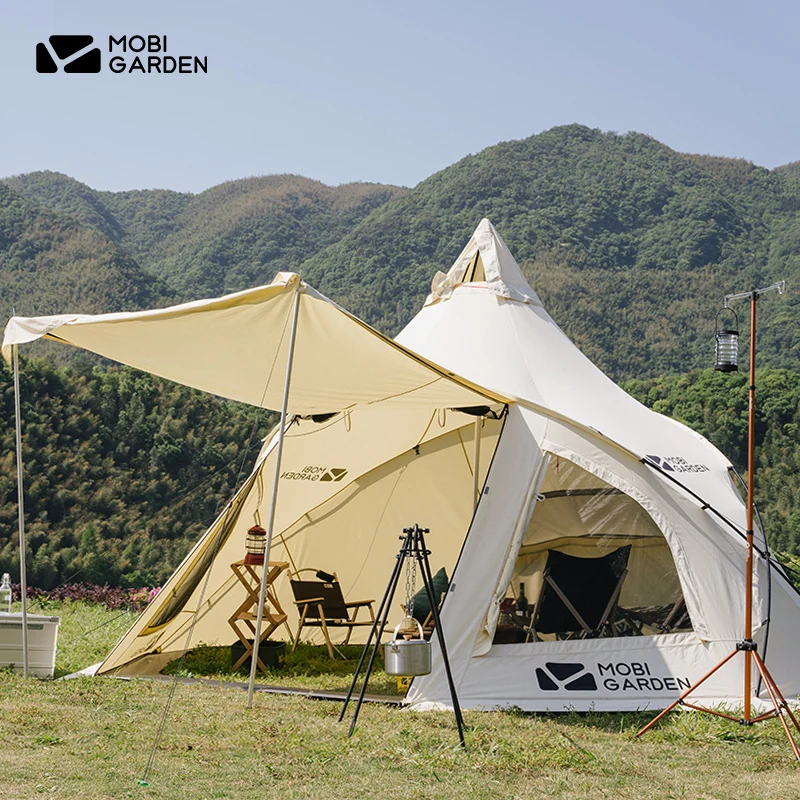 Mobigarden ERA 290 Outdoor Camping Stan Family Glamping Sunshade Lobby Shelter Ventilácia vodotesná bavlnená teepe stan