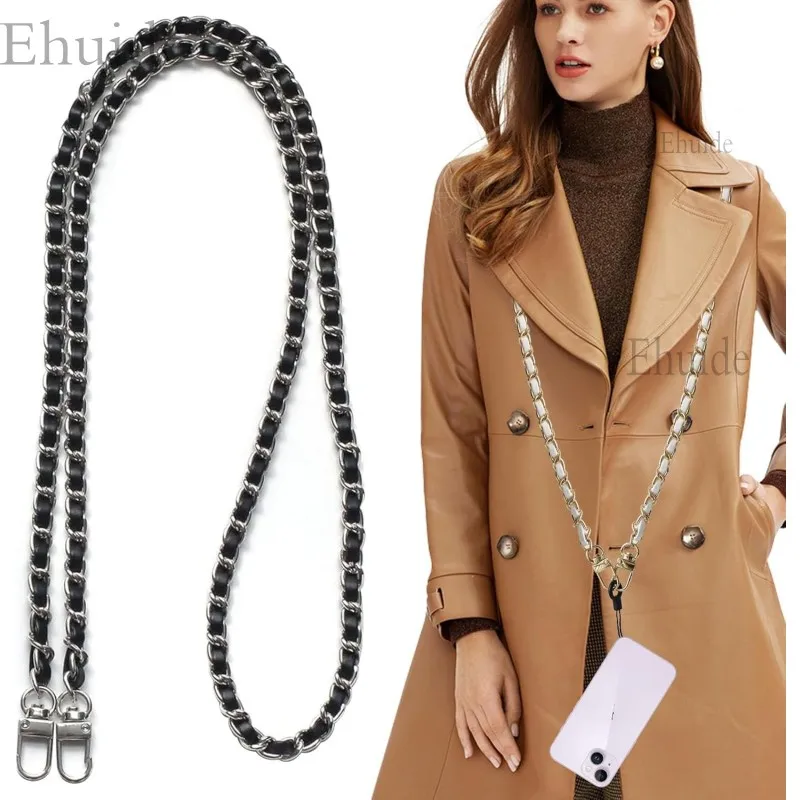 Mobilný telefón Lanyard Crossbody Reťaz kožené kovové kovové ramenné patch karta Univerzálne nastaviteľné popruhy pre všetky puzdro na telefóny