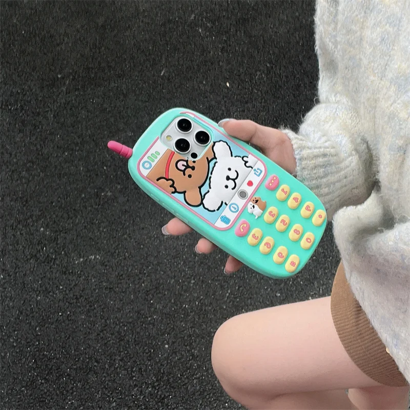 Mobilný telefón Roztomilý puzdro na šteniatko pre iPhone 15Promax 13Pro 14 16Pro Silikone Cartoon Shockproof Cover