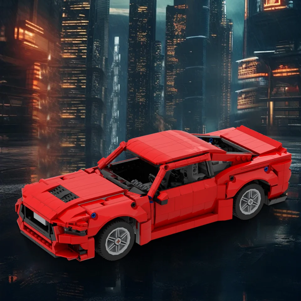 MOC 2024 Ford Mustang GT Model Building Blocks Blocks Red Luxury Sports Car Super Speed ​​Racing Zhromaždenie tehlovej hračky Darček pre dospelých