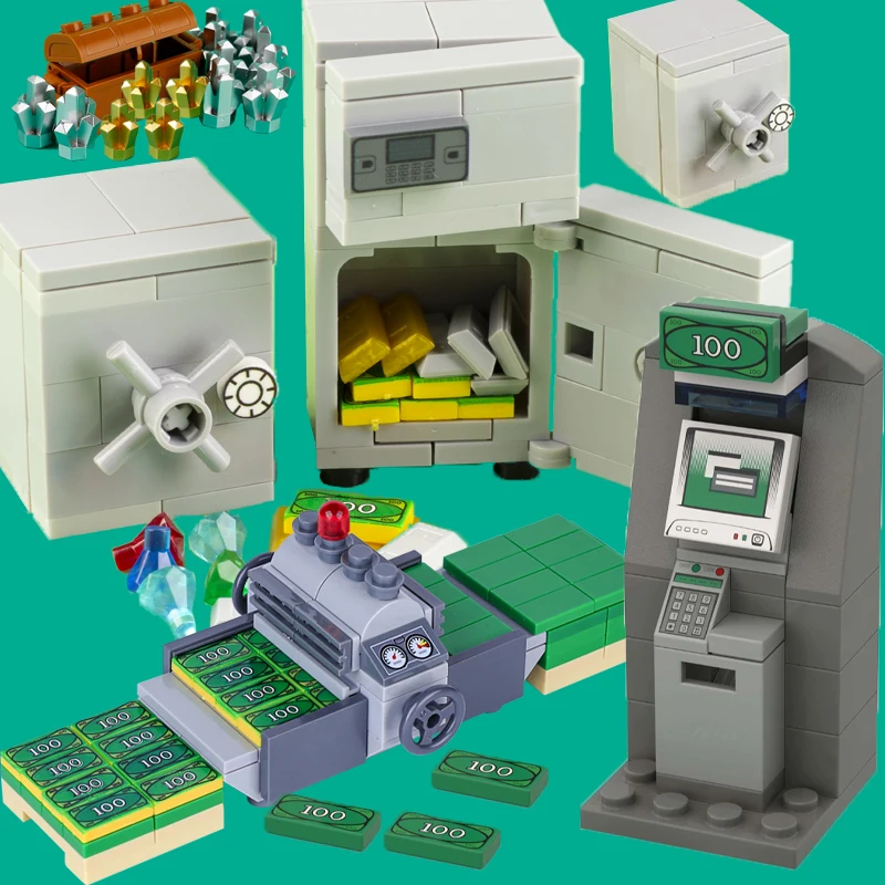 MOC City Strongbox Building Blocks Breed Diamond Dollar Gold Money Treasure Treasure Chrt Aždia