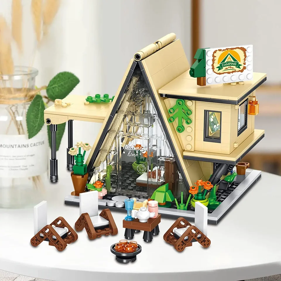 MOC Creative Store House Summer Camping Stan Model Building Blokovanie mestskej krajiny Krása Krása Dievča