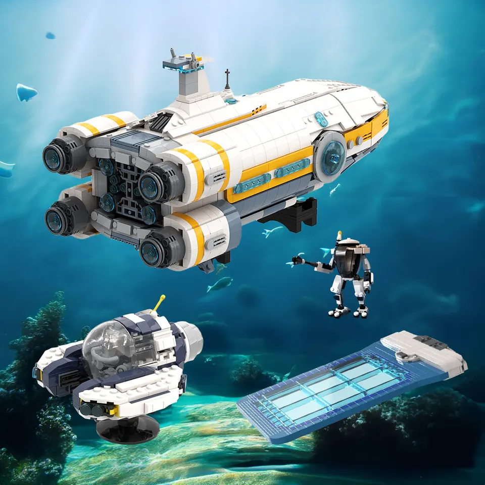 MOC Deep Sea Subnautica Aurora Seamoth Prawn Suit PDA Game Vozidlo tehly podmorské modely budov