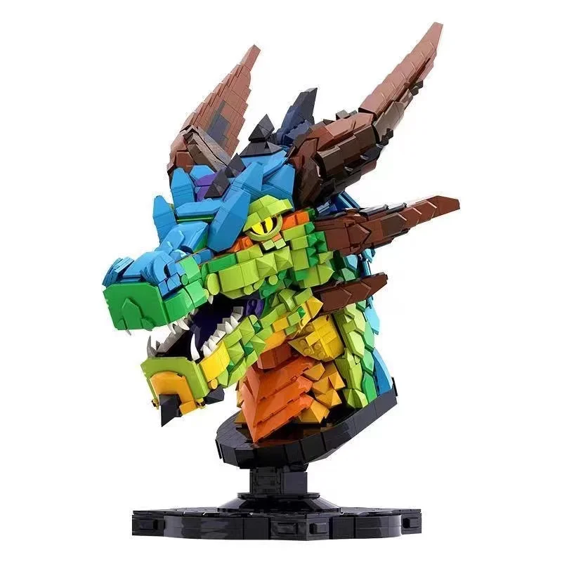 MOC Dragon Head socha Čínsky zverokruh model Zvieracie ozdoby Budúce bloky Set konštruktor tehly DIY Hračky pre deti Darčeky