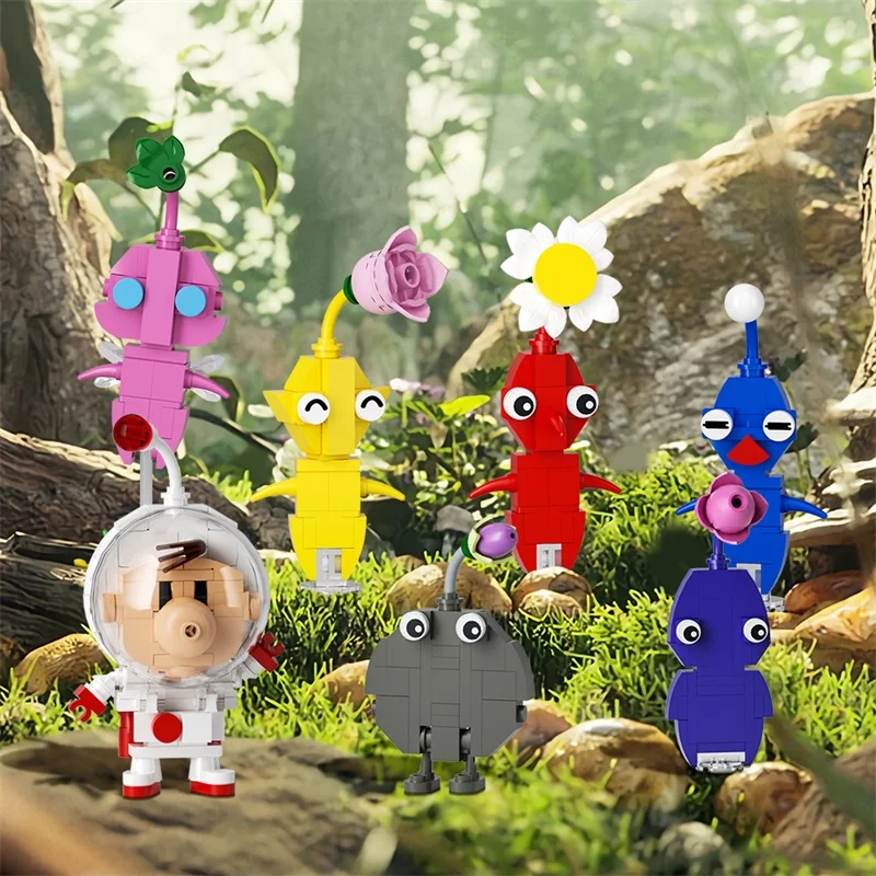 MOC Game Pikmined Building Blocks Červeno žltá karikatúra Roztomilé akčné figúrky Minifigures tehly Model detské hračky Darčeky