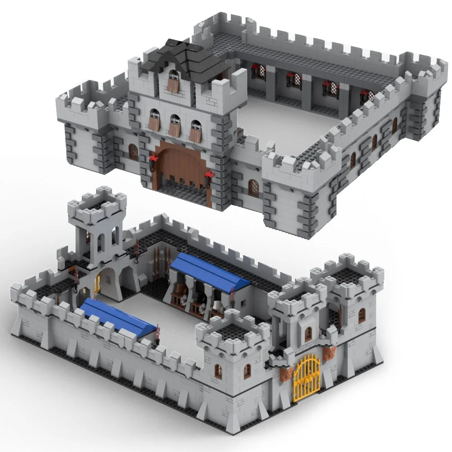 MOC Stredoveké hrad Burg Budúce bloky Sada väzenia Van Bonfire Stary Wall Bread Stabilný kostol DIY tehly Hračky Boys Darček