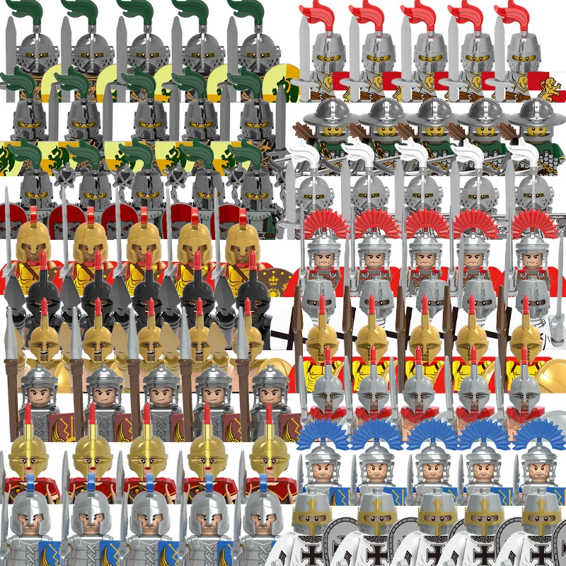 MOC Stredoveké rytieri Rímsky vojak stavebné bloky Hradné vojenské zbrane brnenie Figure Apresory Warrior tehly hračky deti