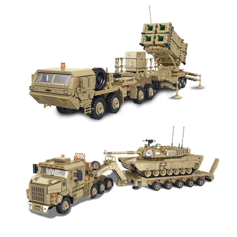 MOC Vojenské stavebné bloky USA M1070 Model vozidla s ťažkým tankom prepravné vozidlá M983