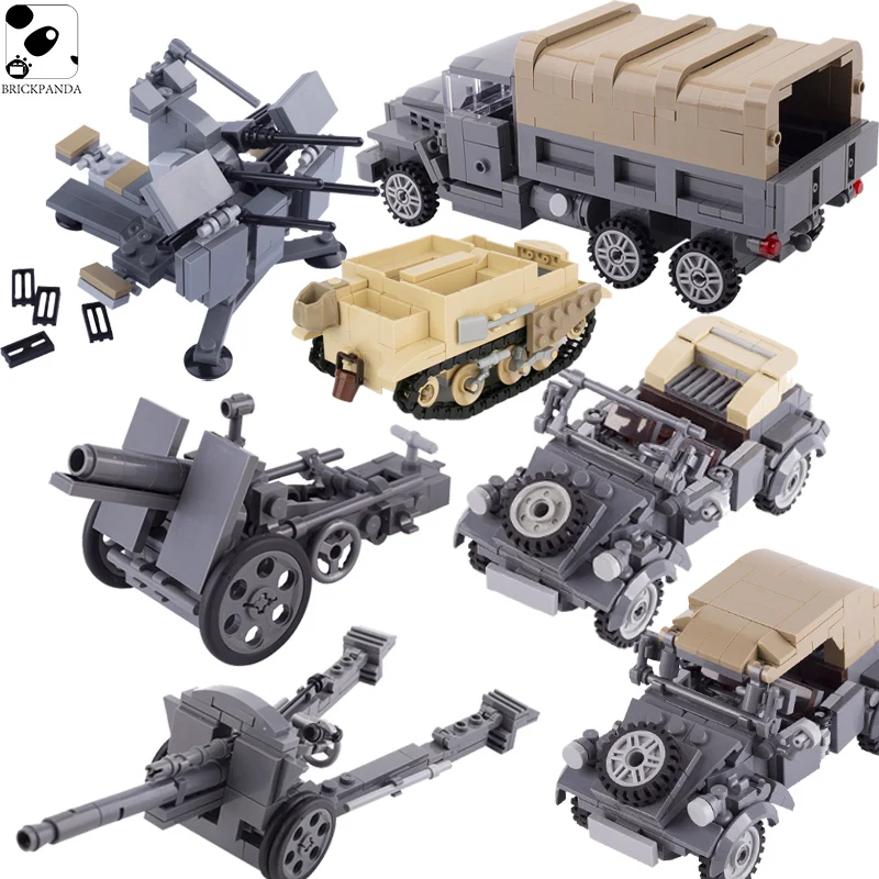 MOC WW2 Vojenské stavebné bloky USA vojaci figúrky zbrane diely Tank Car Truck Cannon Nemecká armáda tehly
