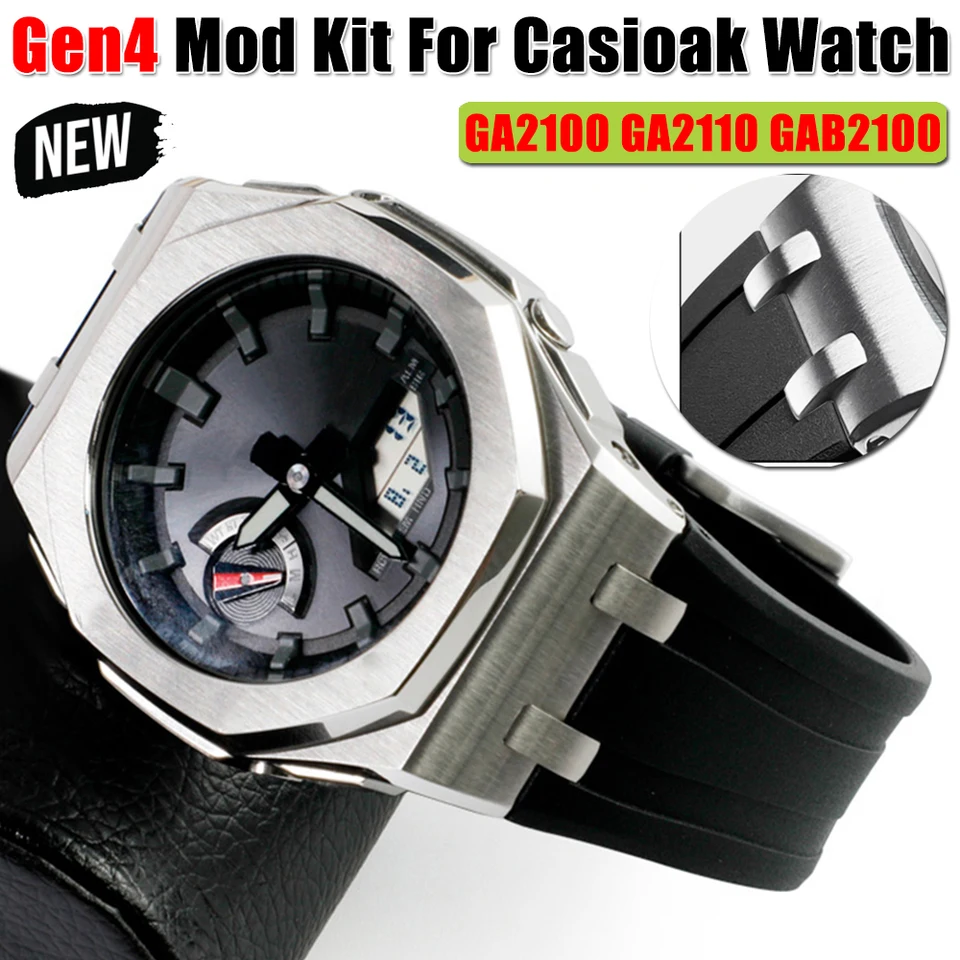 MOD KIT PRE CASIOAK GA-2100 GA-B2100 GA-2110 Zohľadnená z nehrdzavejúcej ocele WAK WAKOVÉ OBLASTI VITON VITON SPRAP APRAVEND MODIFIFIKÁCIA S KAMITS