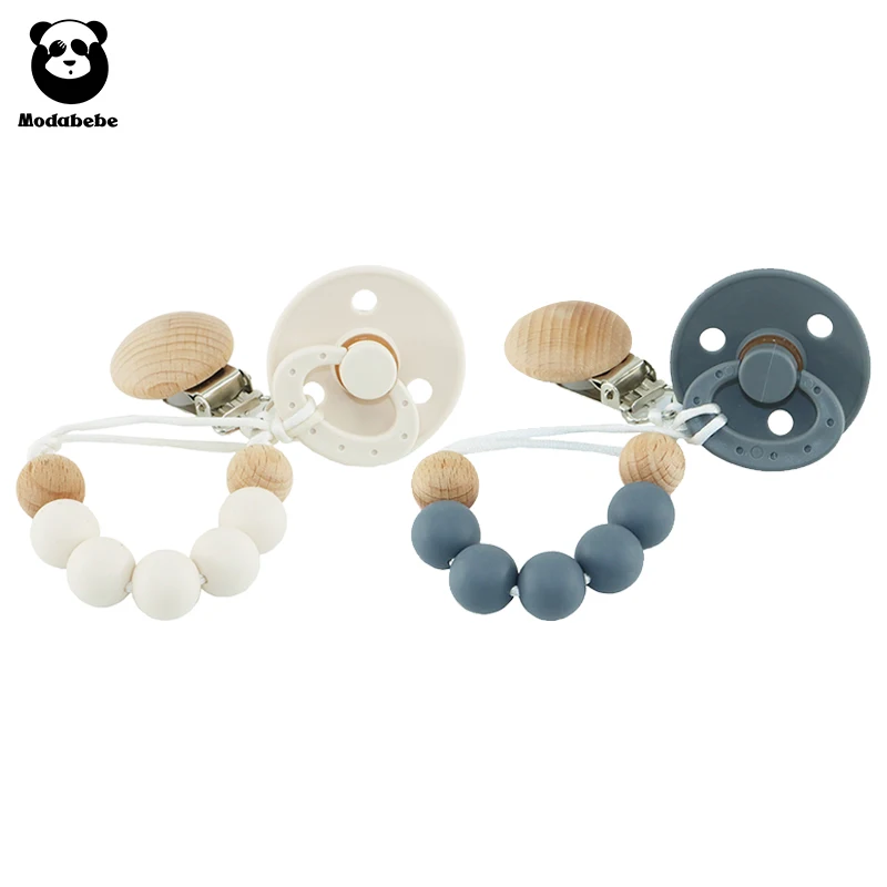 Modabebe Silikónový cumier reťazec BPA Free Baby Pacifier Anti-Drop Chain REAM WOOD BEAD CLIPGER CLIPS DIM)